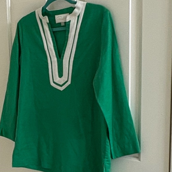 Cappagallo Green Linen Tunic Top with White Trim – Size M - Picture 2 of 4